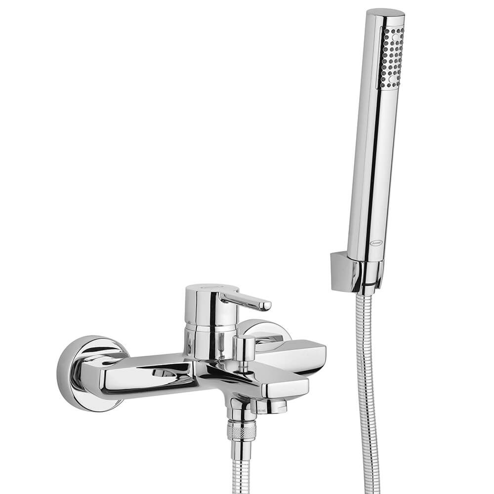 Gruppo vasca esterno con doccia duplex Jacuzzi | rubinetteria Sunset ottone cromato 0SU00002JA01