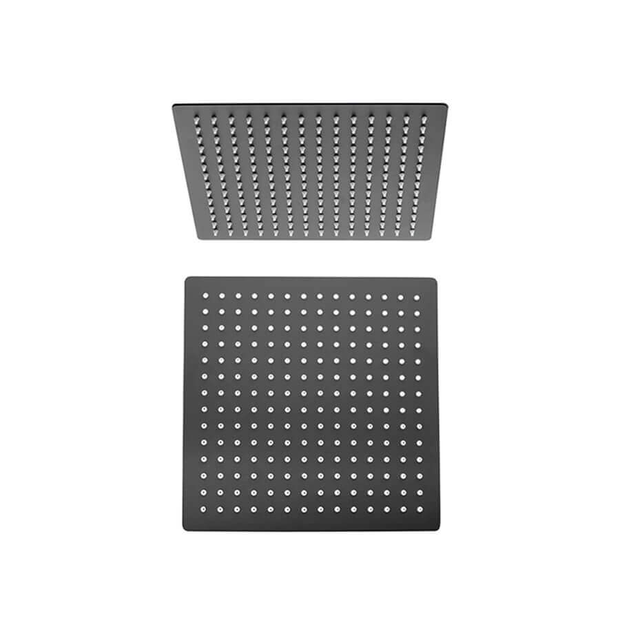 Soffione nero opaco ultrapiatto in acciaio Jacuzzi | Rubinetteria quadrato 25X25 cm