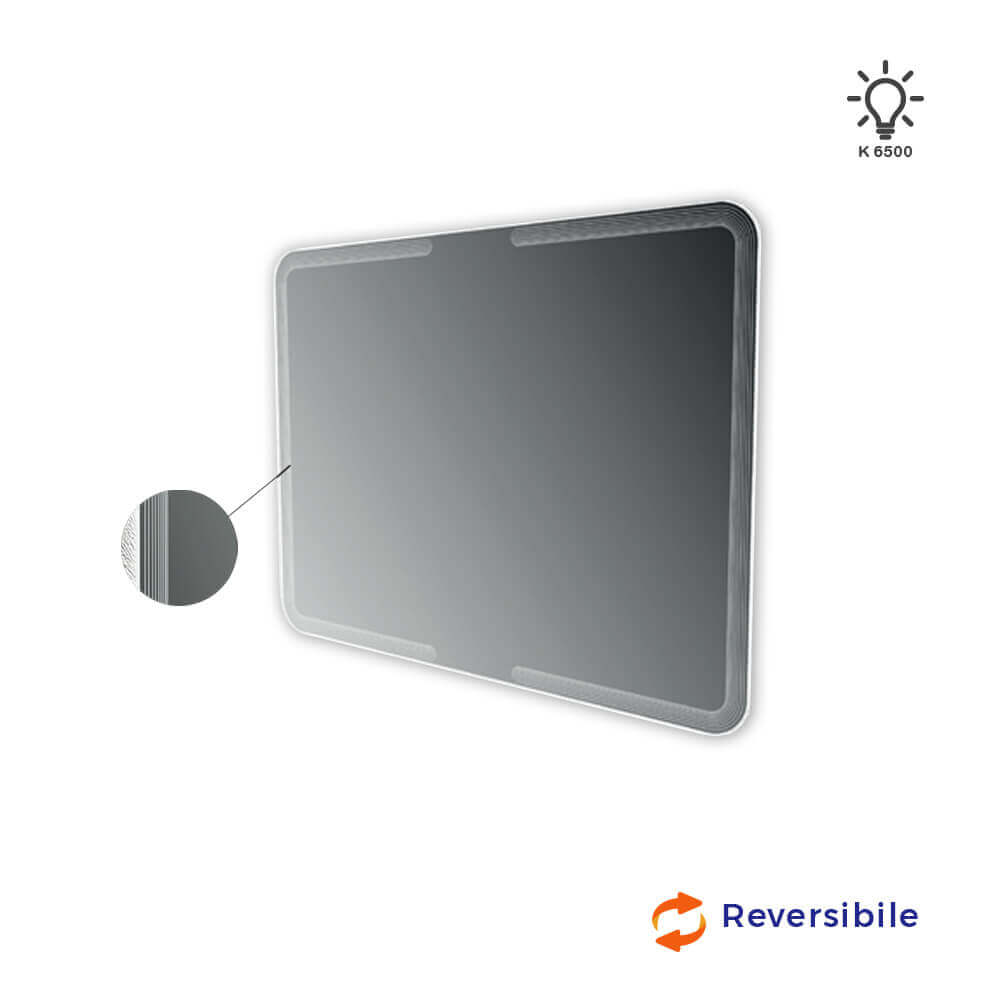 Specchio retroilluminato 90X120 con righe intarsiate reversibile