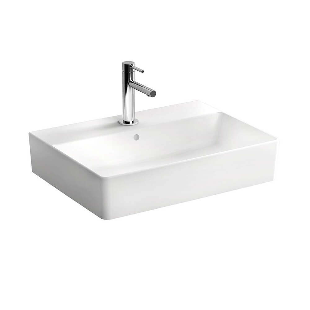 Lavabo da appoggio rettangolare serie Nuo di Vitra Sanitari con foro rubinetto ceramica bianca