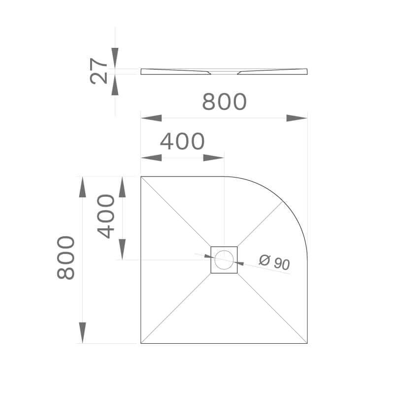 Piatto doccia semicircolare 80x80 in marmoresina effetto pietra