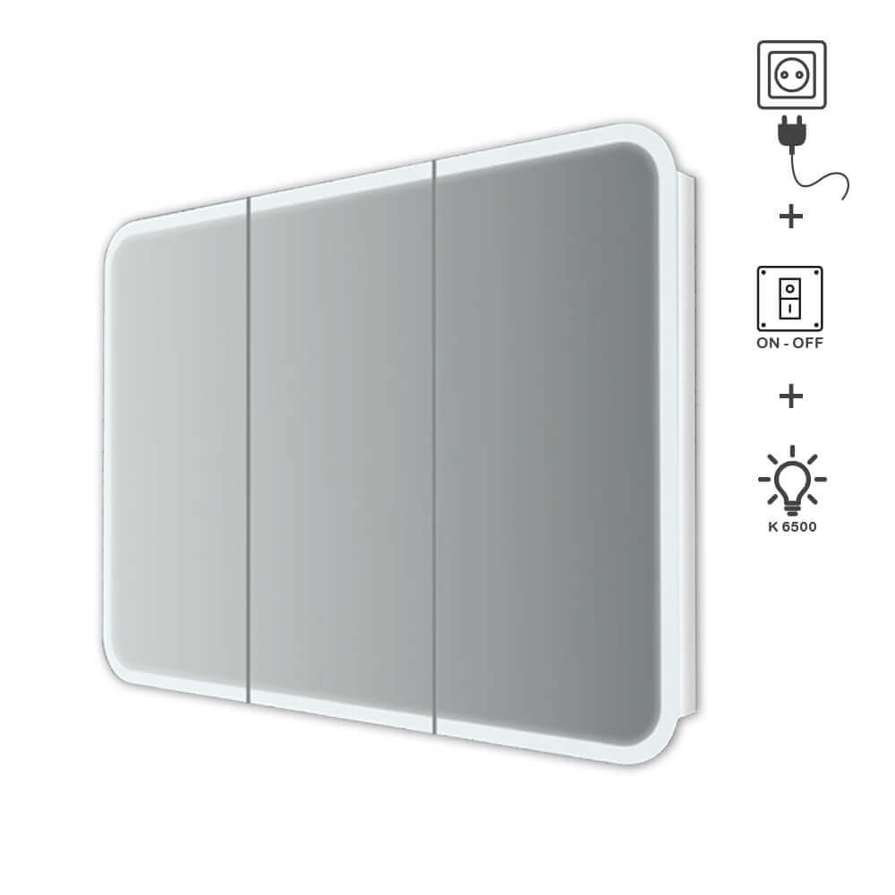Specchio LED contenitore 70X95X13 tre ante retroilluminato con bordo satinato