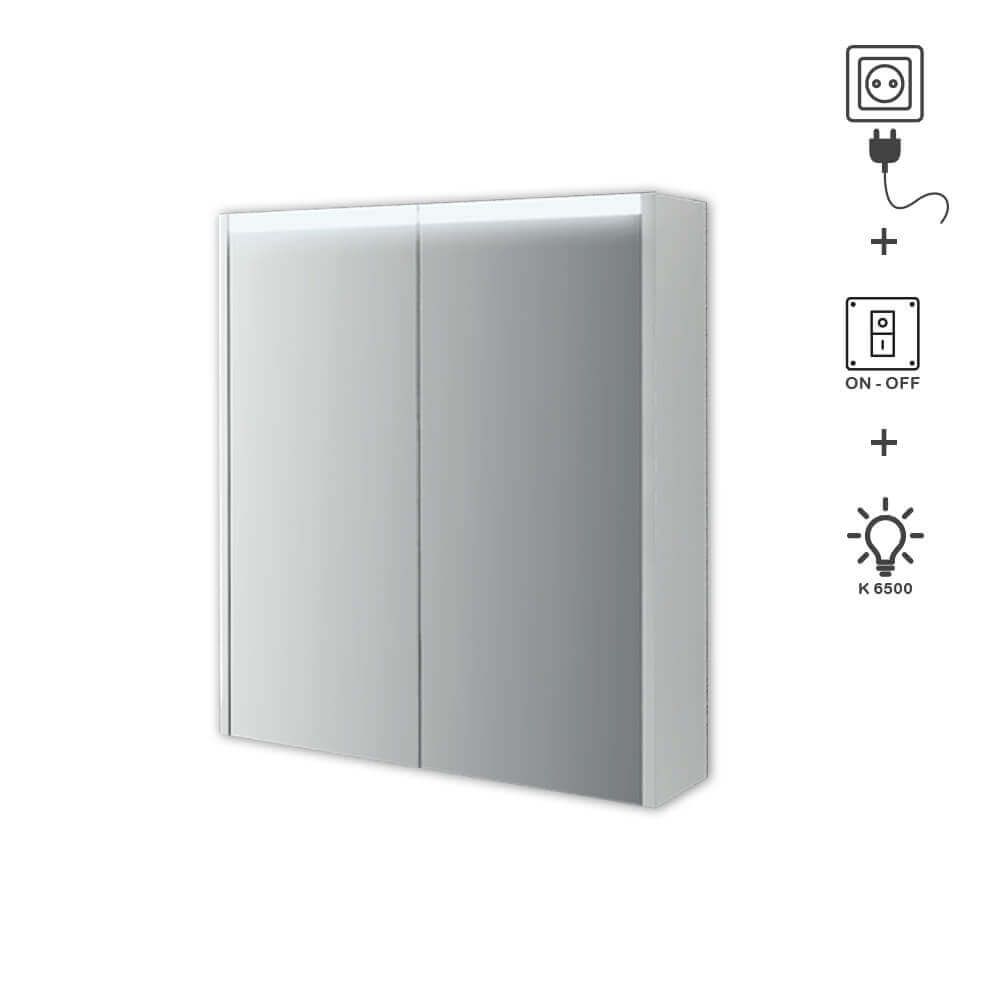 Specchio contenitore due ante con illuminazione LED 67X60X15