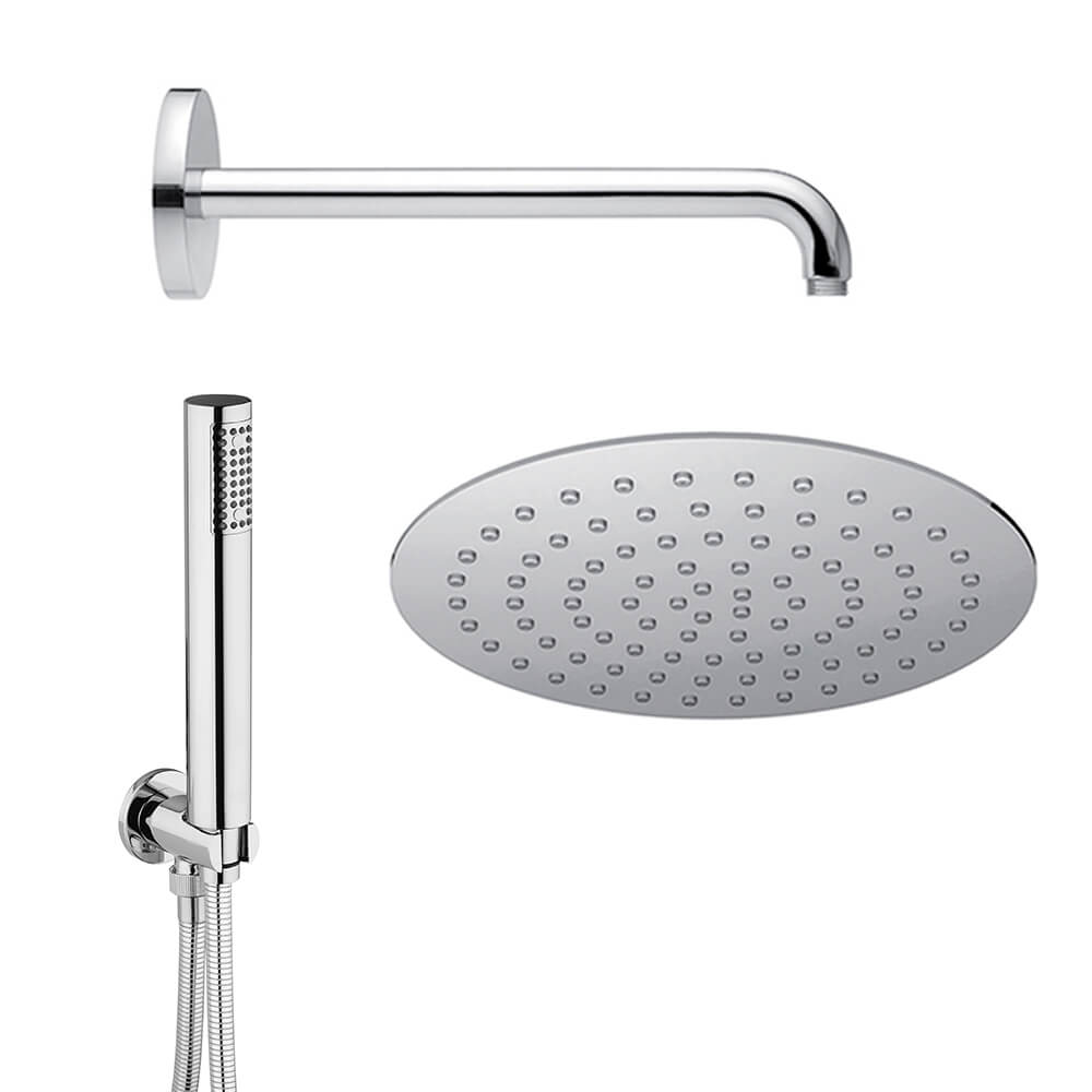 Set doccia Jacuzzi | Rubinetteria tondo con doccetta soffione ultrapiatto tondo 25 cm e braccio doccia