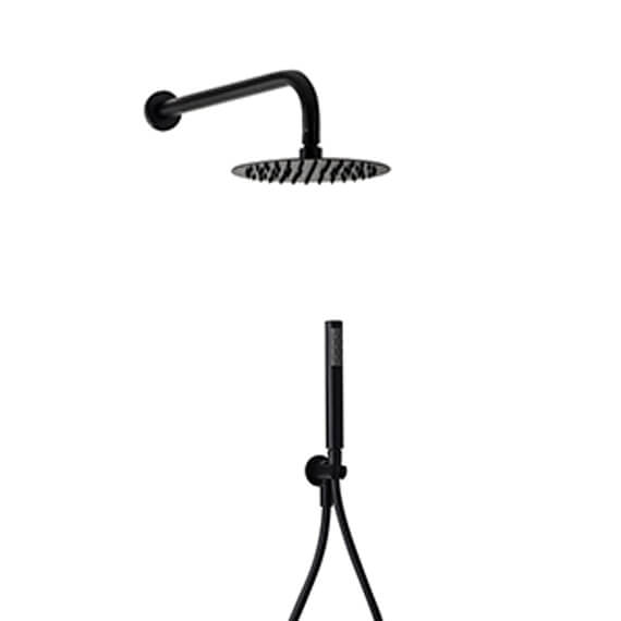 Kit doccia nero opaco soffione ultrapiatto slim tondo da 25 cm