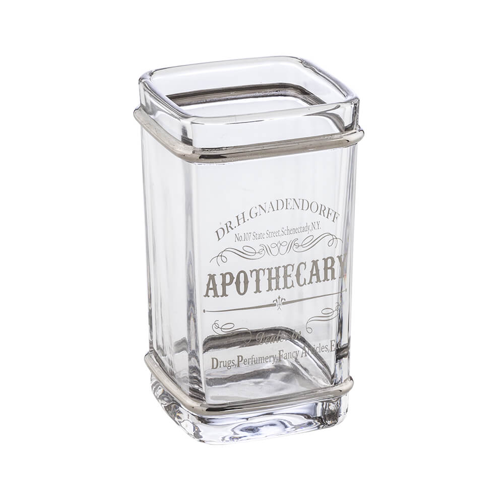Bicchiere porta spazzolini da appoggio Retrò di Cipì in vetro decorato silver