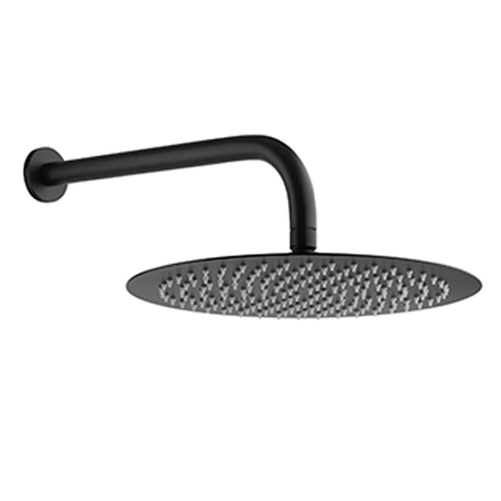 Kit doccia nero opaco in set Jacuzzi rubinetteria braccio doccia e soffione ultrapiatto 25 cm diametro