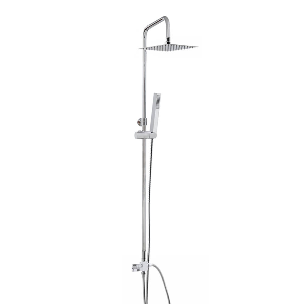 Colonna doccia regolabile in acciaio con deviatore integrato doccetta monogetto e soffione quadrato ultraslim 25X25 cm
