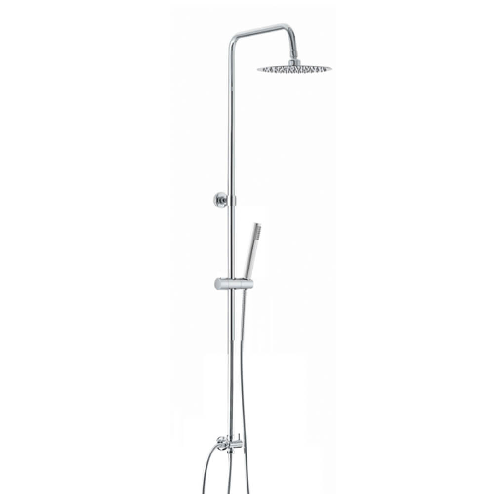 Colonna doccia tonda regolabile in acciaio con deviatore integrato doccetta monogetto e soffione tondo ultraslim 25 cm