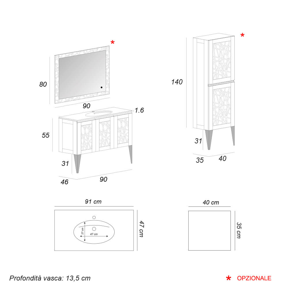Mobile bagno Denver a terra 90 cm finitura grafite