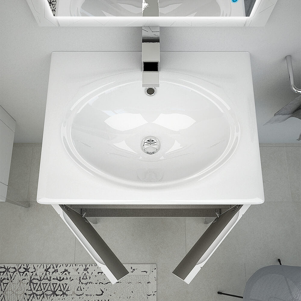 Mobile bagno bianco opaco a terra 60 cm con elegante design a rilievo