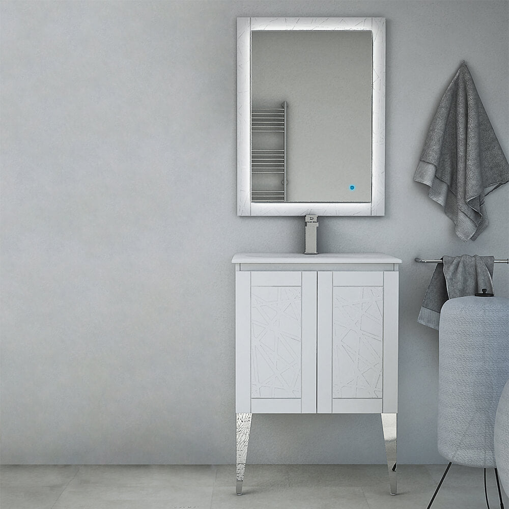 Mobile bagno bianco opaco a terra 60 cm con elegante design a rilievo