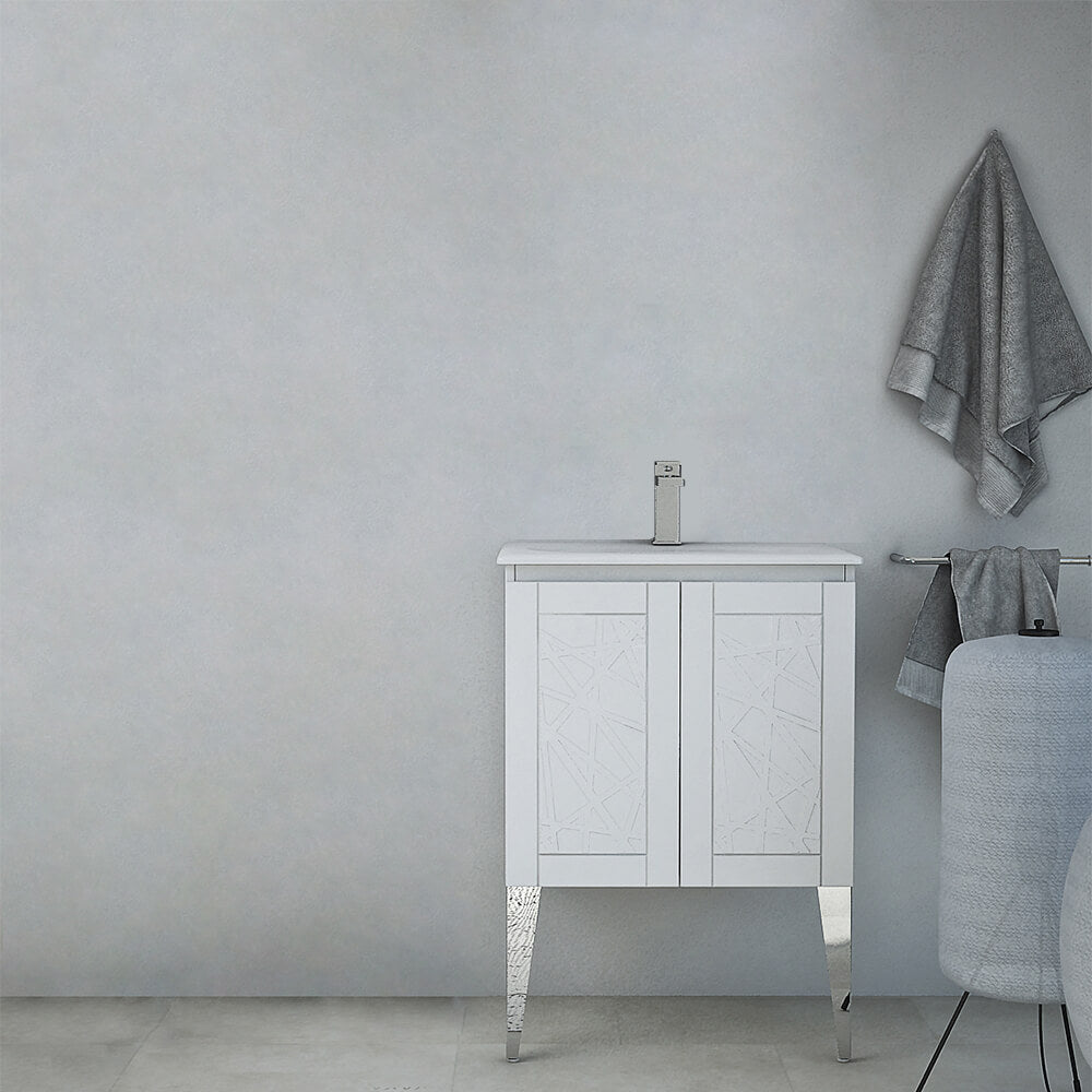 Mobile bagno bianco opaco a terra 60 cm con elegante design a rilievo