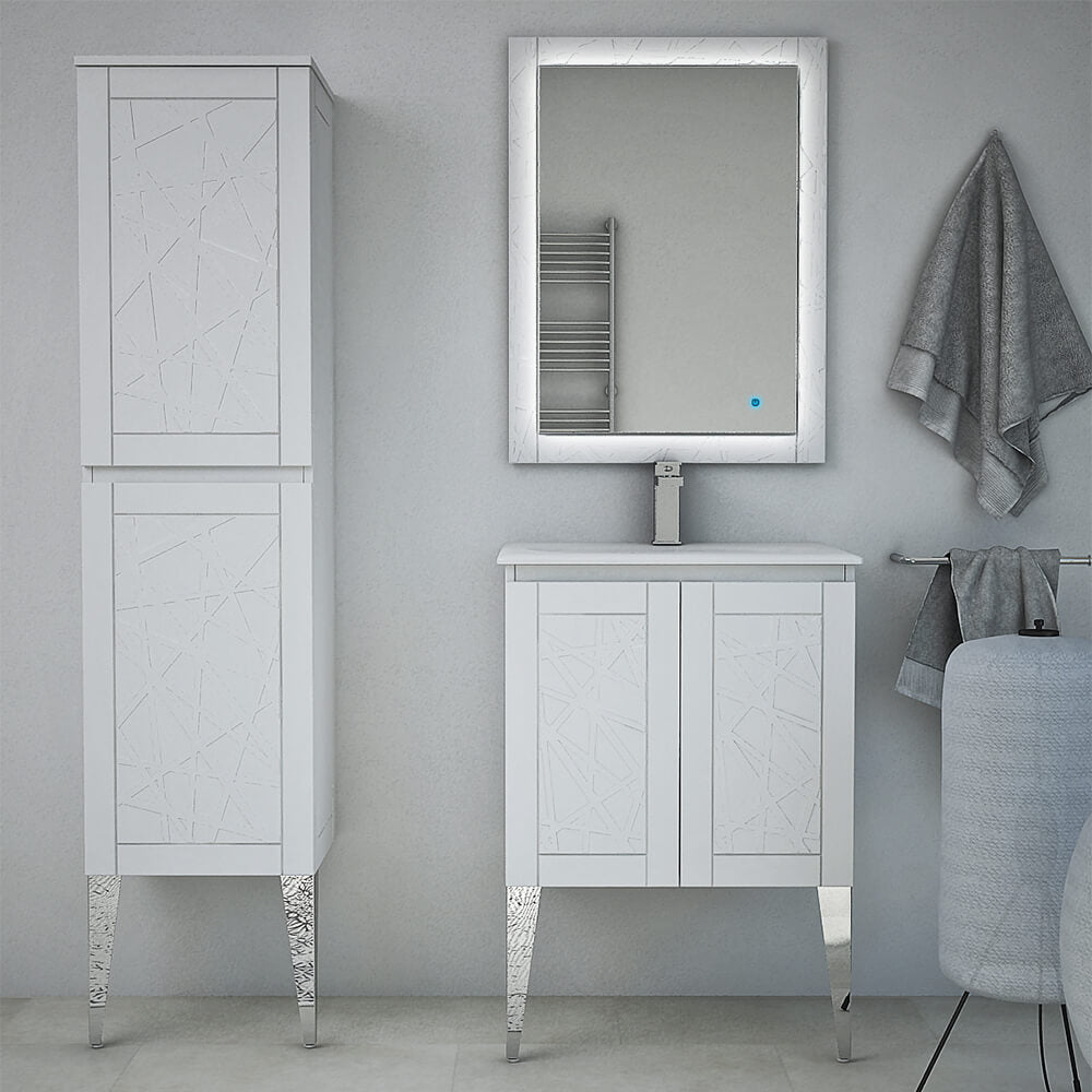 Mobile bagno bianco opaco a terra 60 cm con elegante design a rilievo