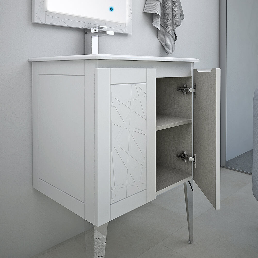 Mobile bagno bianco opaco a terra 60 cm con elegante design a rilievo