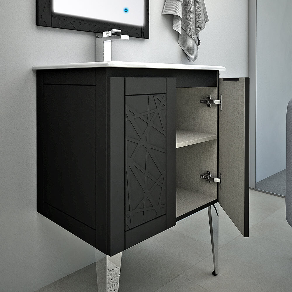 Mobile bagno finitura grafite a terra 60 cm con lavorazione a rilievo