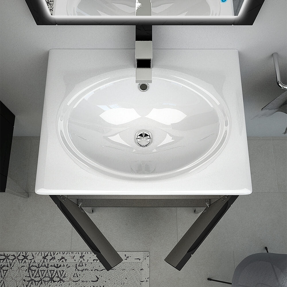 Mobile bagno finitura grafite a terra 60 cm con lavorazione a rilievo