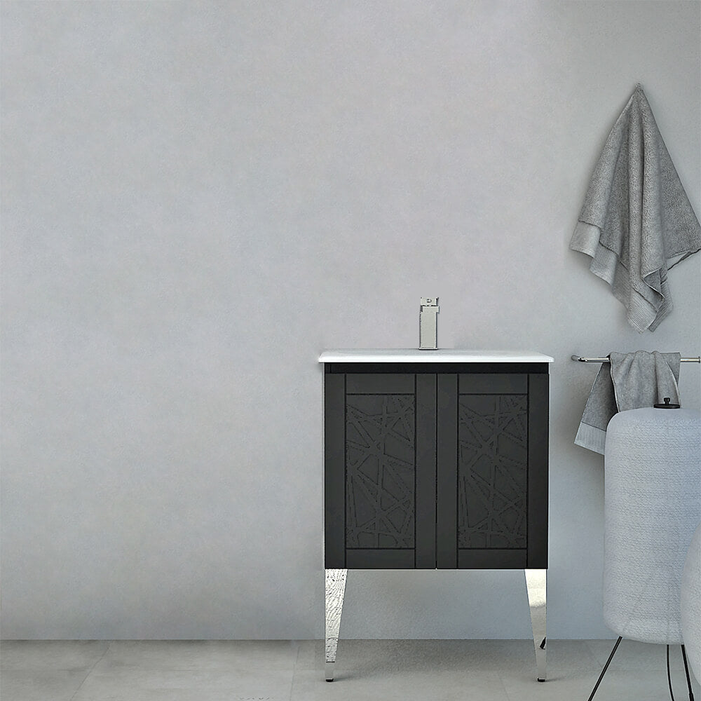 Mobile bagno finitura grafite a terra 60 cm con lavorazione a rilievo