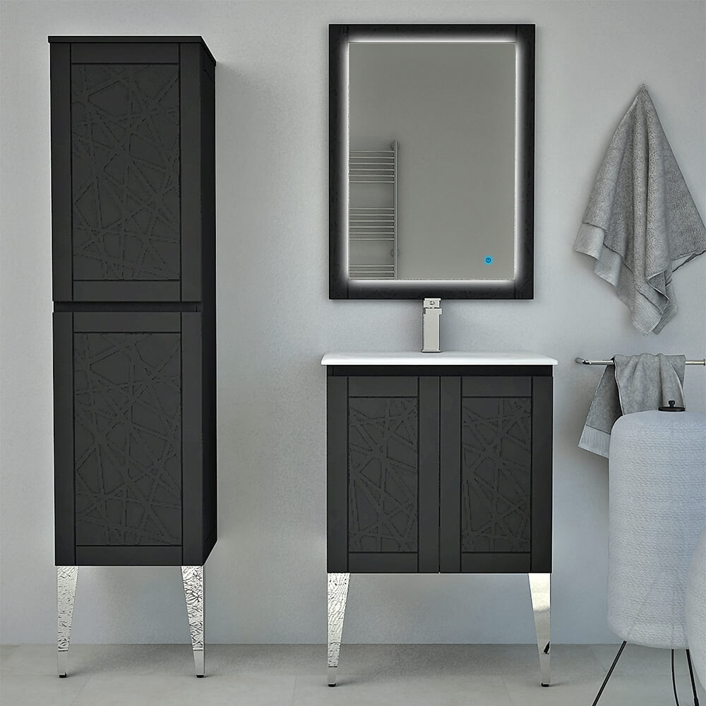 Mobile bagno finitura grafite a terra 60 cm con lavorazione a rilievo