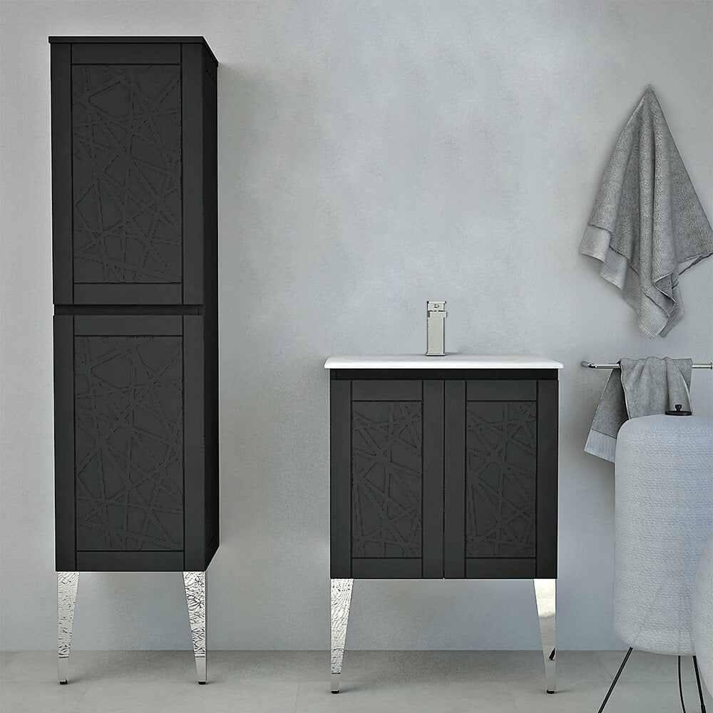 Mobile bagno finitura grafite a terra 60 cm con lavorazione a rilievo
