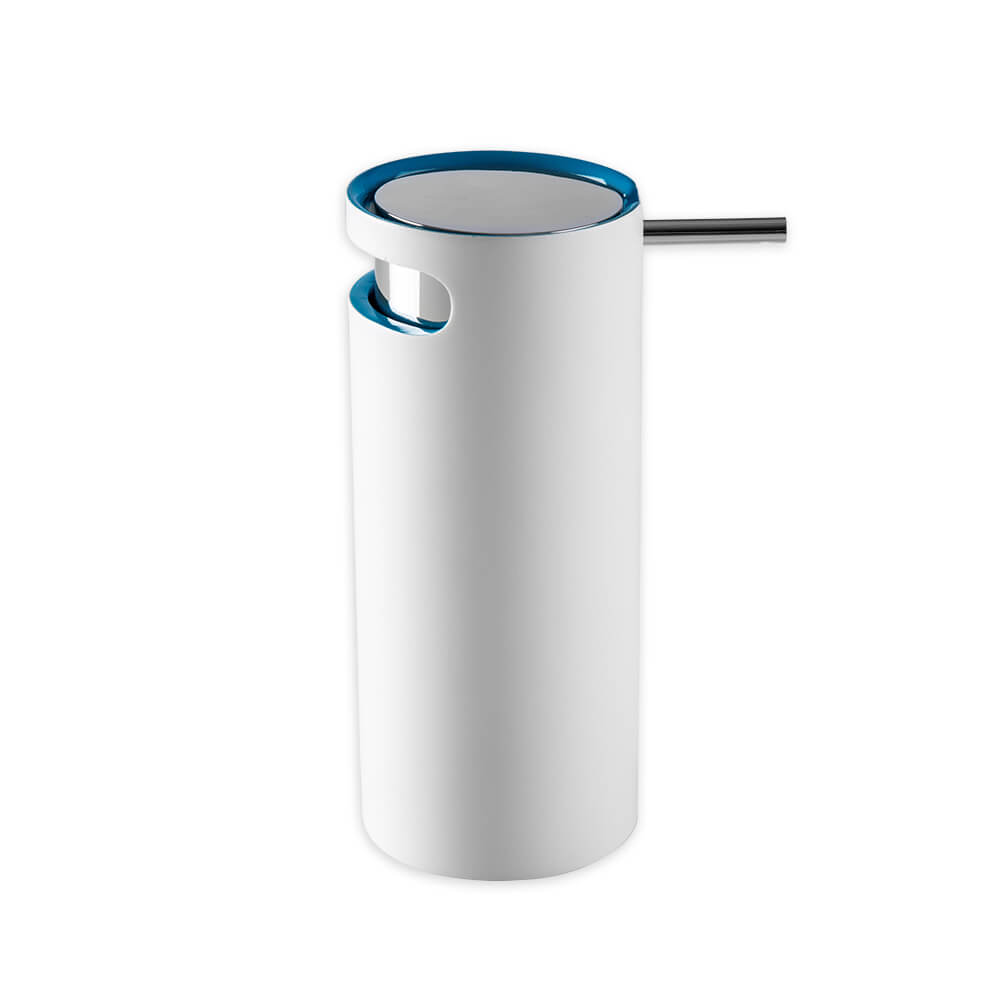 Dispenser sapone in resina bicolore Cipì serie Idol bianco e blu