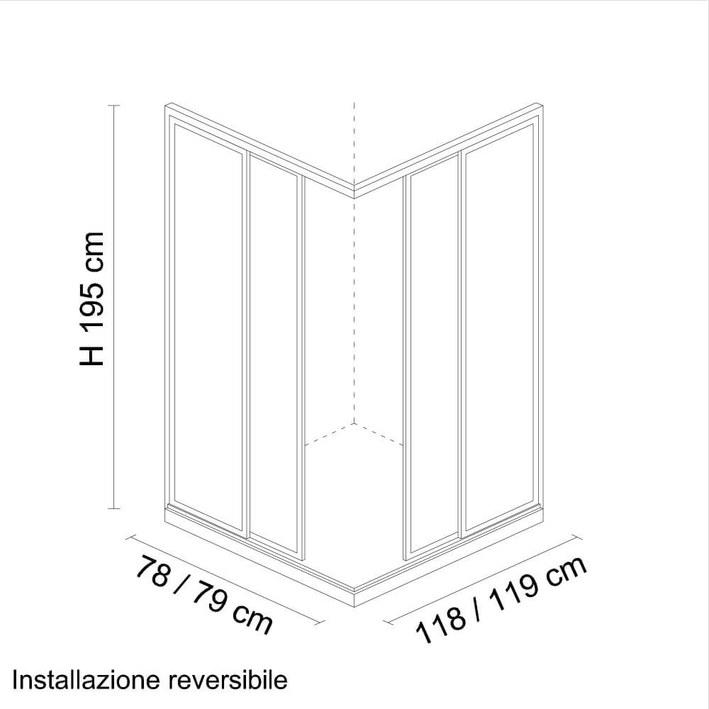 Box doccia 80X120 H195 da 6mm profilo in alluminio cromo e cristallo trasparente