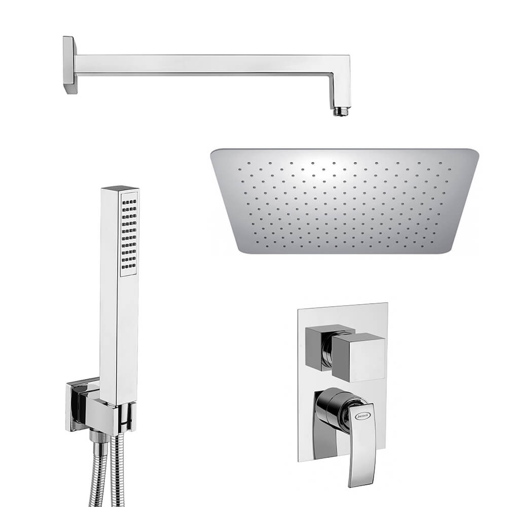 Set doccia Glint Jacuzzi | rubinetteria con soffione ultrapiatto quadrato 20 cm doccetta e miscelatore doccia incasso