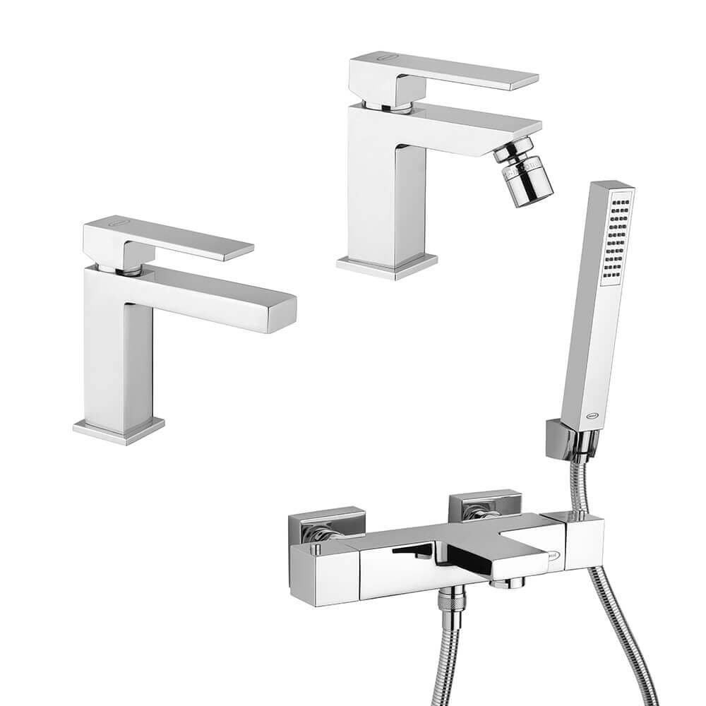 Set rubinetti lavabo bidet e gruppo vasca termostatico serie Twinkle di Jacuzzi Rubinetteria