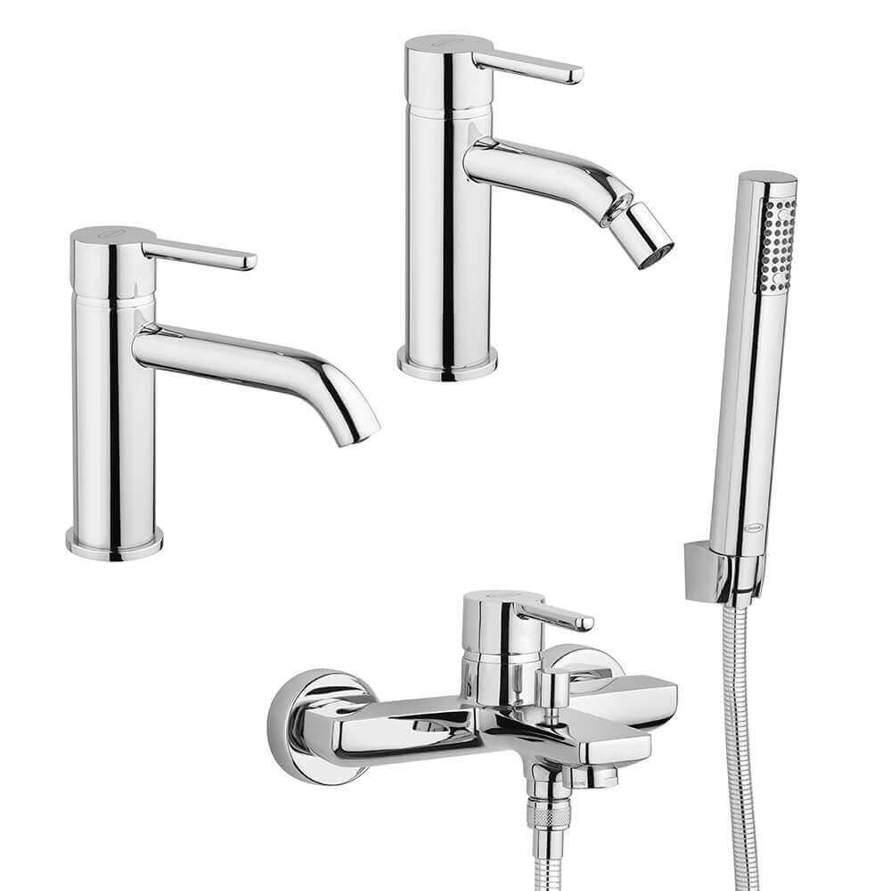 Set miscelatori lavabo + bidet + gruppo vasca Jacuzzi | rubinetteria Sunset ottone cromato per piletta click clack