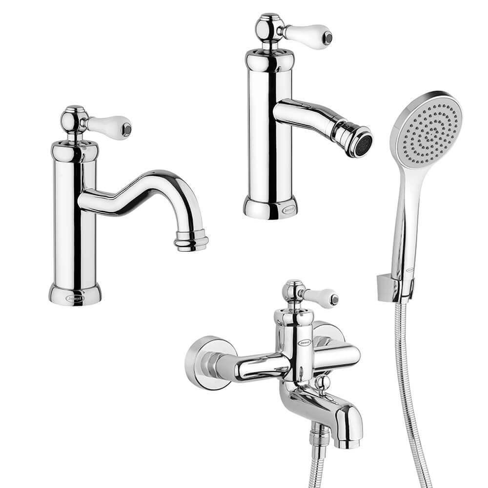 Set miscelatori lavabo bidet e gruppo vasca Tosca di Jacuzzi Rubinetteria in ottone cromato
