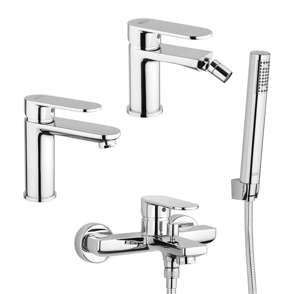 Borea set miscelatori lavabo e bidet per piletta click clack con gruppo vasca Jacuzzi | Rubinetteria