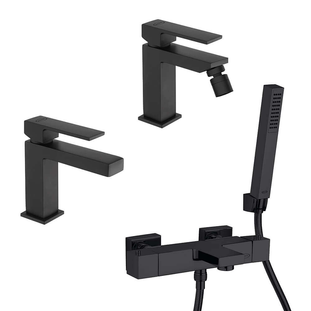 Miscelatori lavabo bidet e gruppo vasca termostatico Twinkle nero opaco Jacuzzi Rubinetteria