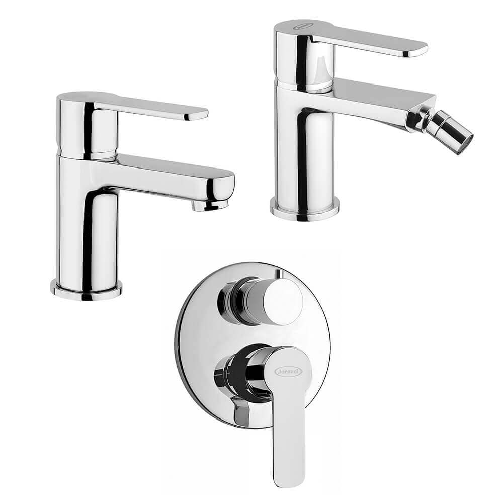 Set miscelatori lavabo + bidet + incasso doccia con deviatore Jacuzzi | rubinetteria Eolo ottone cromato per piletta click clack