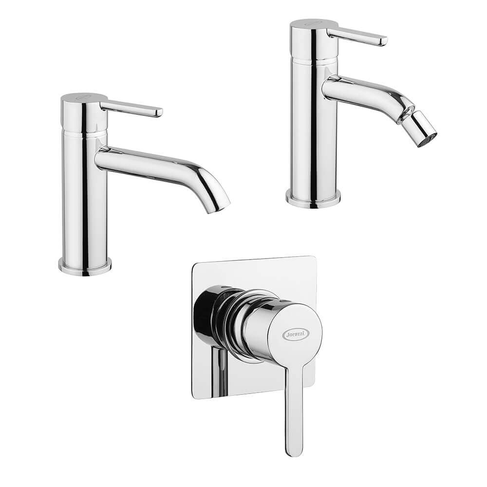 Set miscelatori lavabo + bidet + incasso doccia Jacuzzi | rubinetteria Sunset ottone cromato per piletta click clack