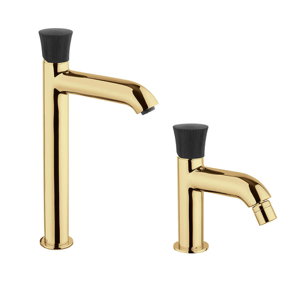 Coppia miscelatori lavabo alto e bidet Jacuzzi Rubinetteria oro spazzolato serie Illumina