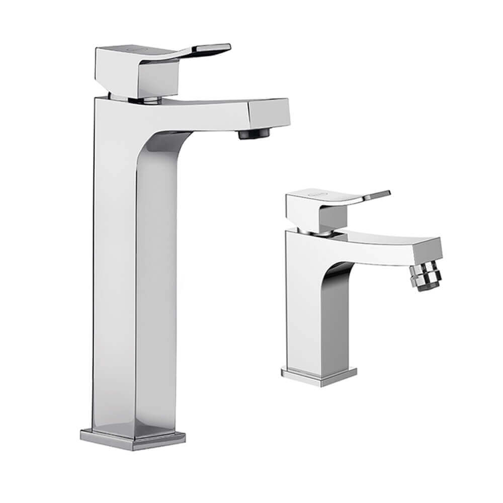 Miscelatore lavabo alto + bidet Jacuzzi | rubinetteria Tank ottone cromato per piletta click clack