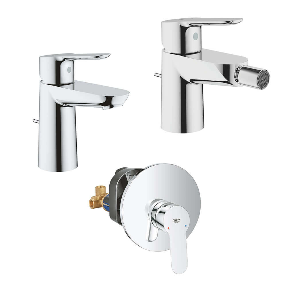 Set Miscelatori Grohe Bauedge lavabo bidet e incasso doccia in ottone cromato con piletta di scarico INCLUSA
