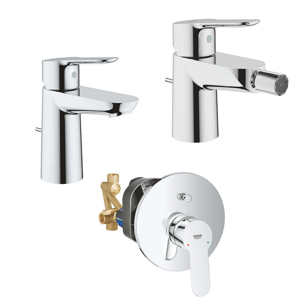 Set Miscelatori Grohe Bauedge lavabo bidet e incasso doccia con deviatore in ottone cromato con piletta di scarico INCLUSA