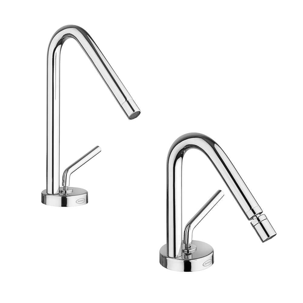 Coppia rubinetti lavabo e bidet Jacuzzi Rubinetteria serie Lumos per piletta click clack
