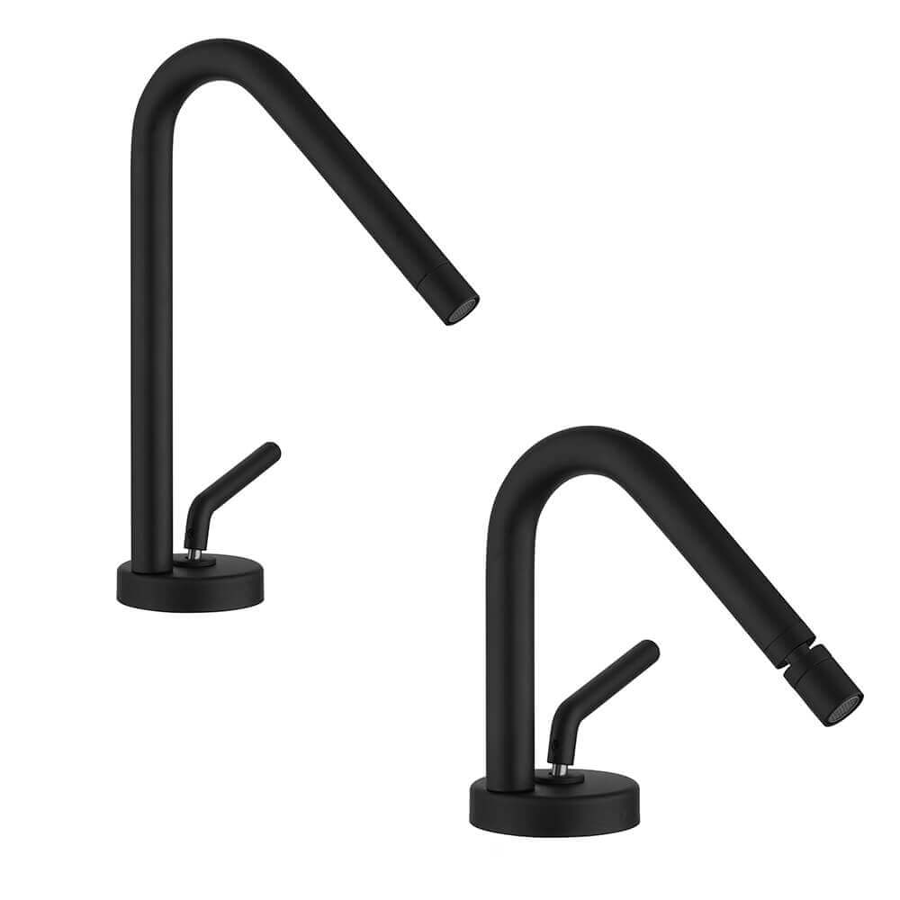 Coppia miscelatori nero opaco lavabo e bidet Jacuzzi Rubinetteria serie Lumos per piletta click clack