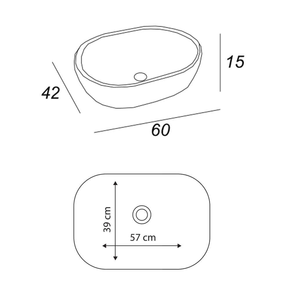 Lavabo da appoggio ovale ceramica bianco lucido 60 cm