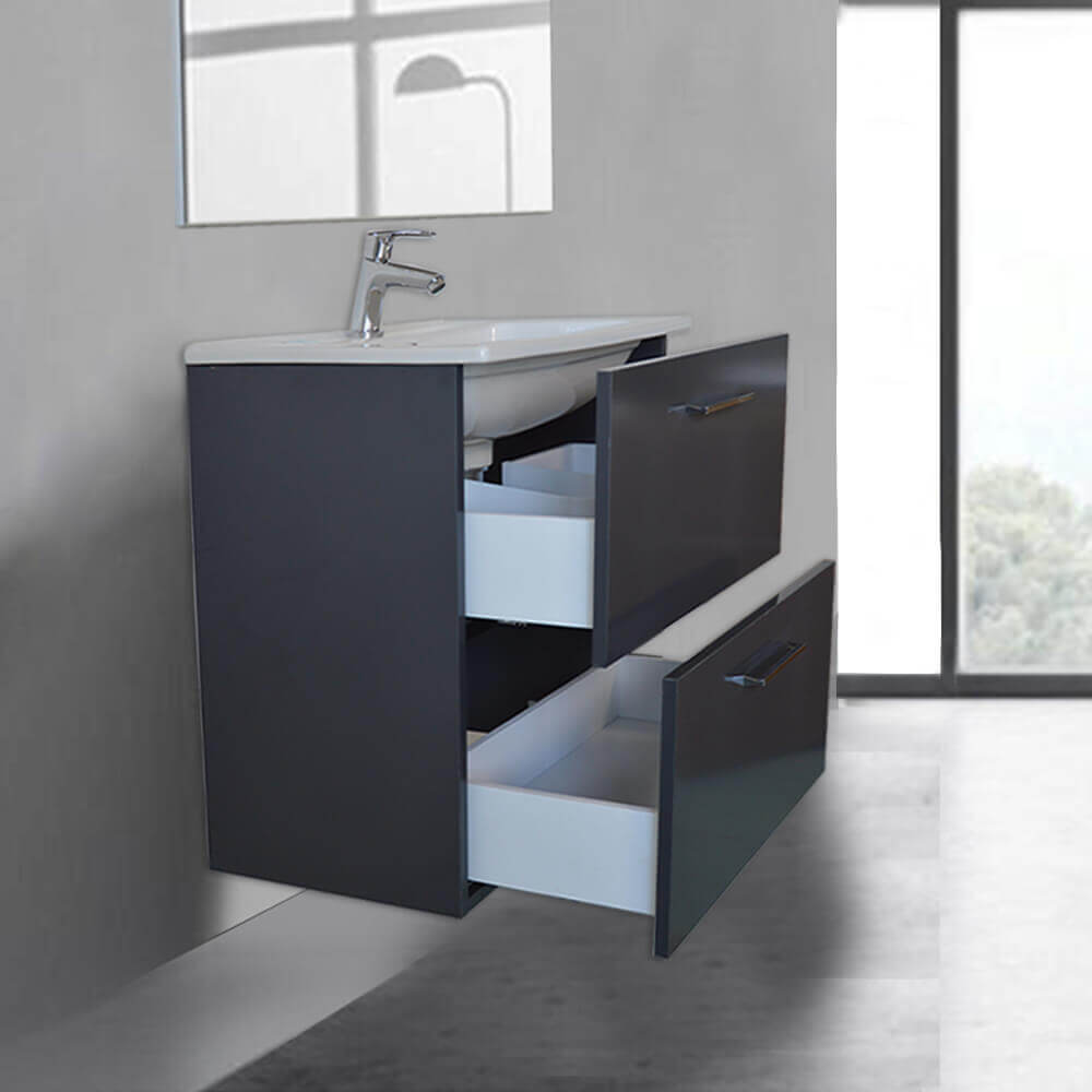 Mobile bagno 60 cm Vitra Antracite con specchio e lampada Led