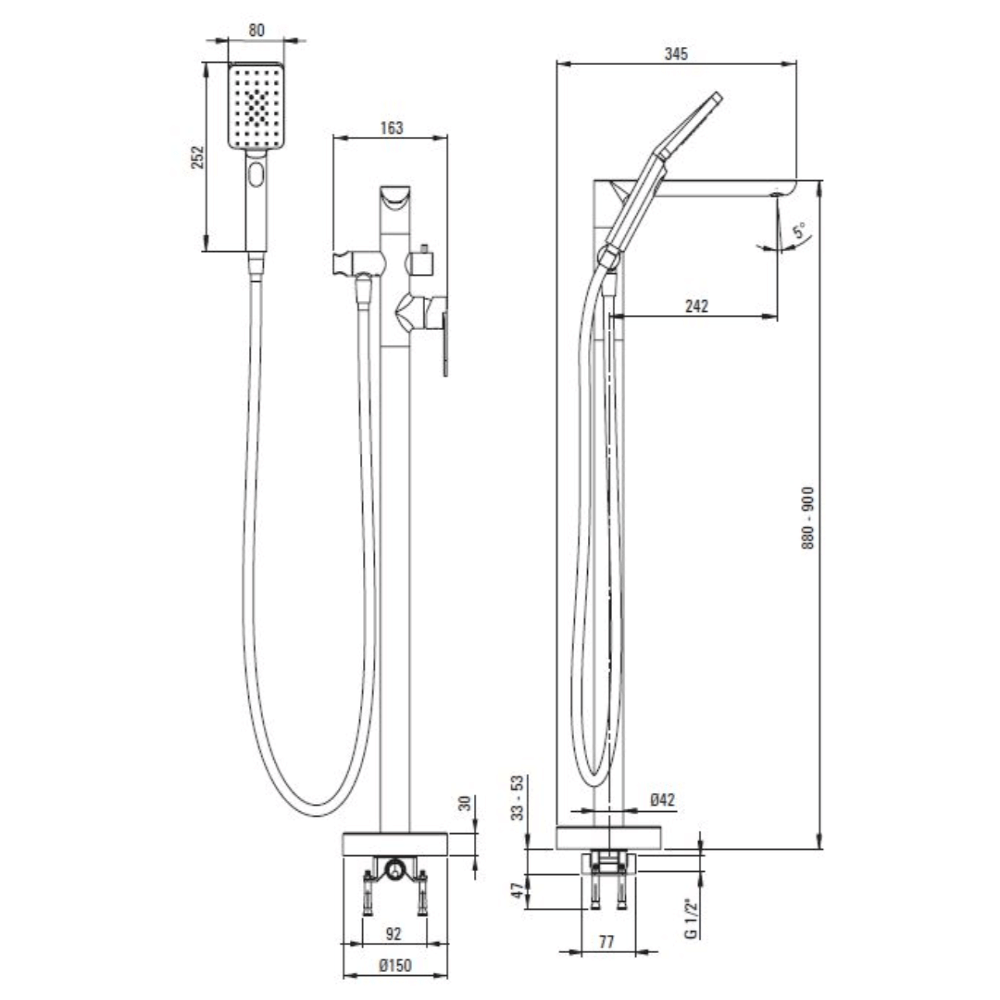 Miscelatore freestanding per vasca oro lucido