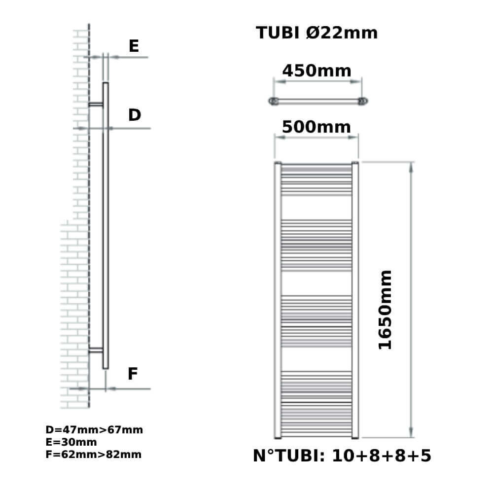 Termoarredo scaldasalviette 50x165 cm cromato lucido idraulico mod. Opera di Ercos