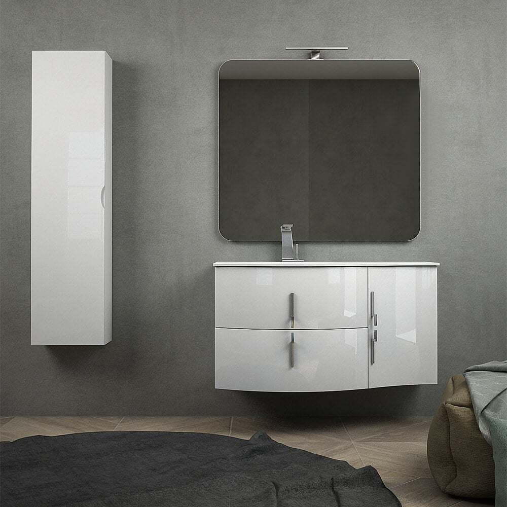 Mobile da bagno sospeso 105 cm Bianco lucido