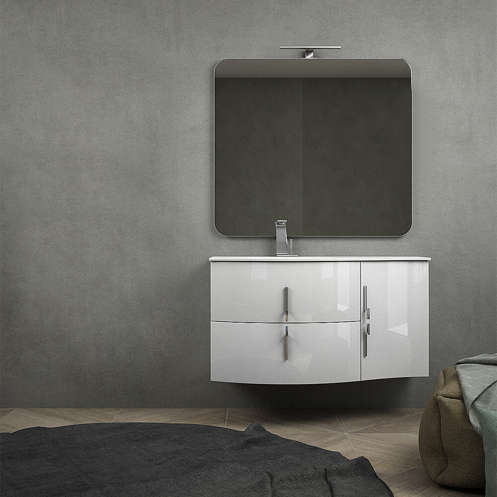 Mobile da bagno sospeso 105 cm Bianco lucido