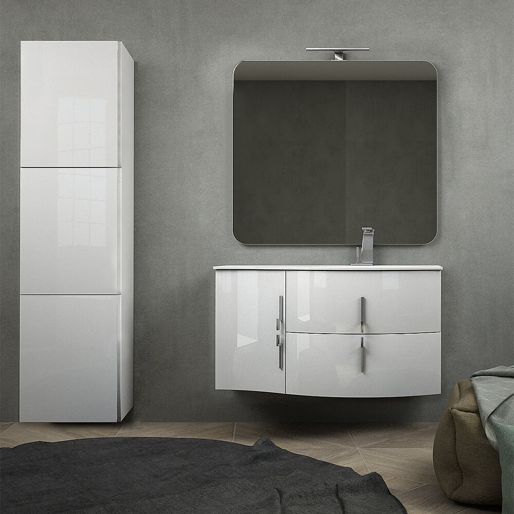 Mobile da bagno sospeso 105 cm Bianco lucido