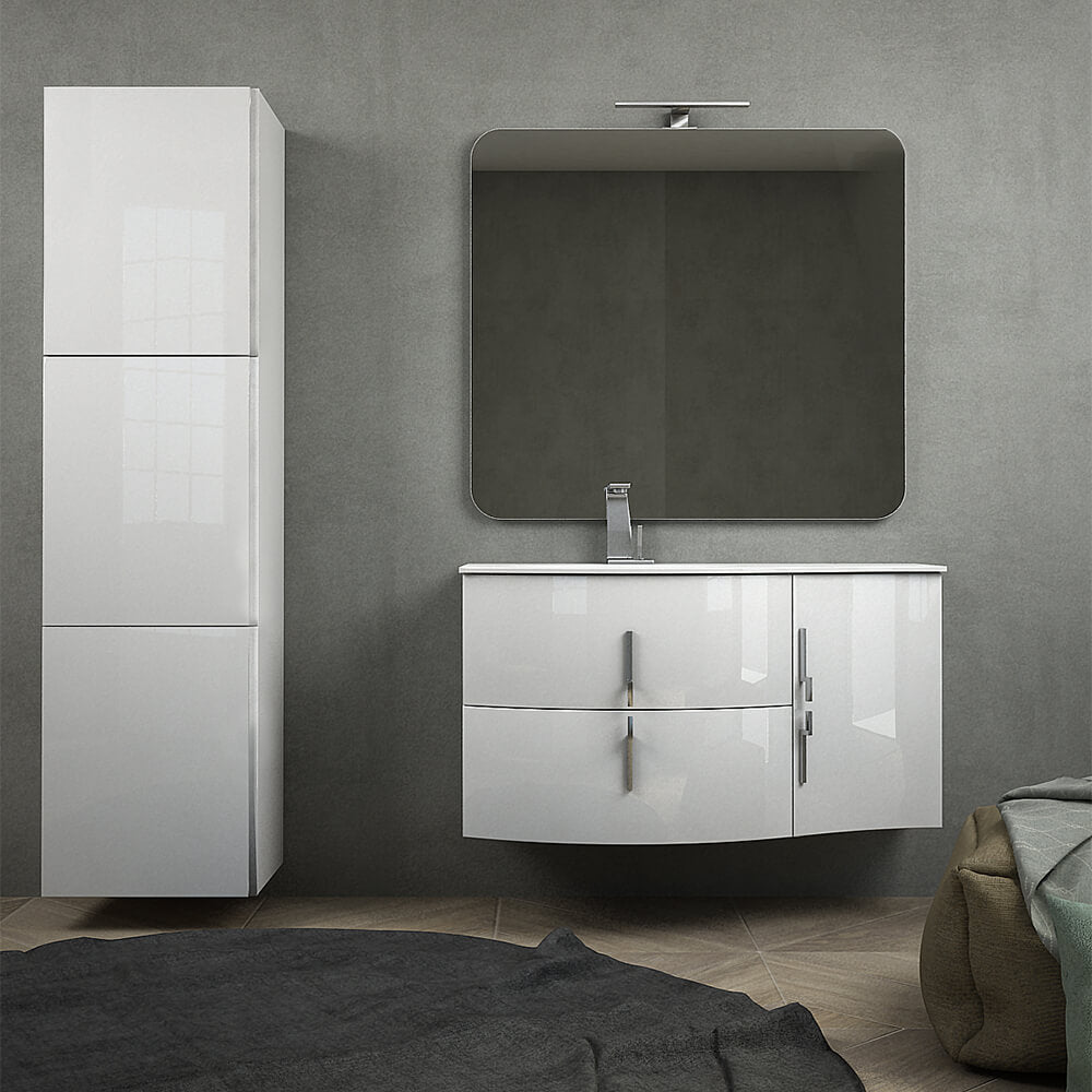 Mobile da bagno sospeso 105 cm Bianco lucido