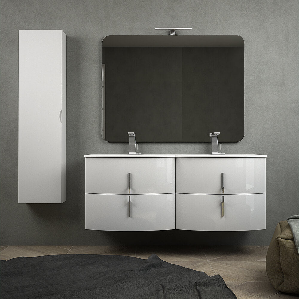 Mobile bagno doppio lavabo 140 cm bianco lucido sospeso