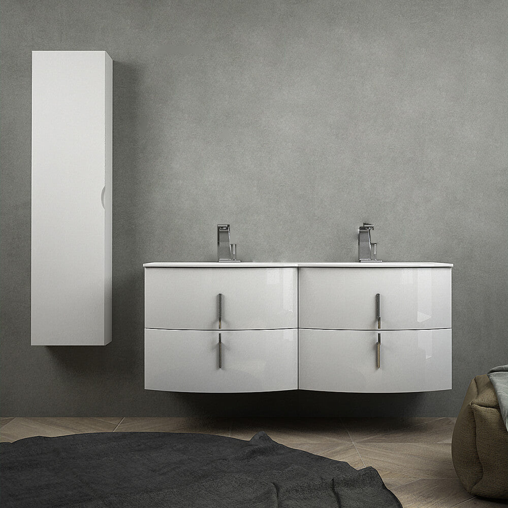 Mobile bagno doppio lavabo 140 cm bianco lucido sospeso